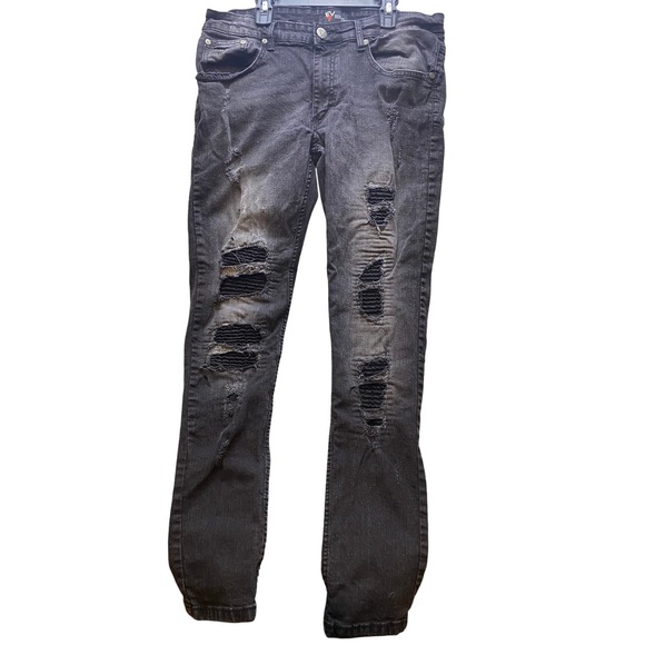 Evolve 5‎ Jeans Mens 32x32 Distressed Slim Fit Black fade Destroyed Punk Y2K - Picture 1 of 14